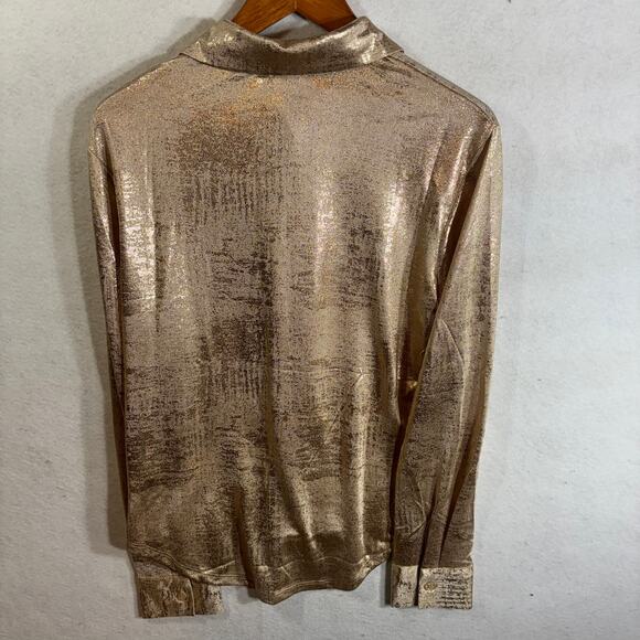 Kiwi Club Gold Metallic Polyester Blend Button Up Shirt Women's Size Small S - Picture 3 of 8